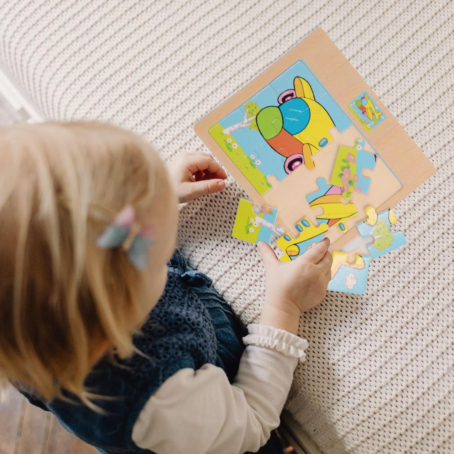 Montessori Wooden Puzzle Set 12 Piece Colourful Wooden Educational  Jigsaw Puzzle (4 Puzzles)