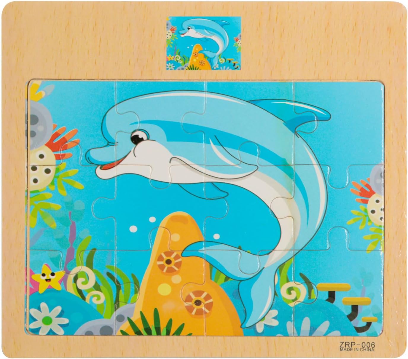 Wooden Jigsaw Puzzles Set for Kids 2-5 Years 12 Piece Colorful Wooden Educational Sea Animals Puzzles (4 Puzzles)