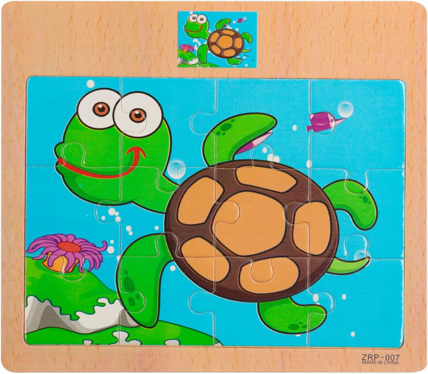 Wooden Jigsaw Puzzles Set for Kids 2-5 Years 12 Piece Colorful Wooden Educational Sea Animals Puzzles (4 Puzzles)