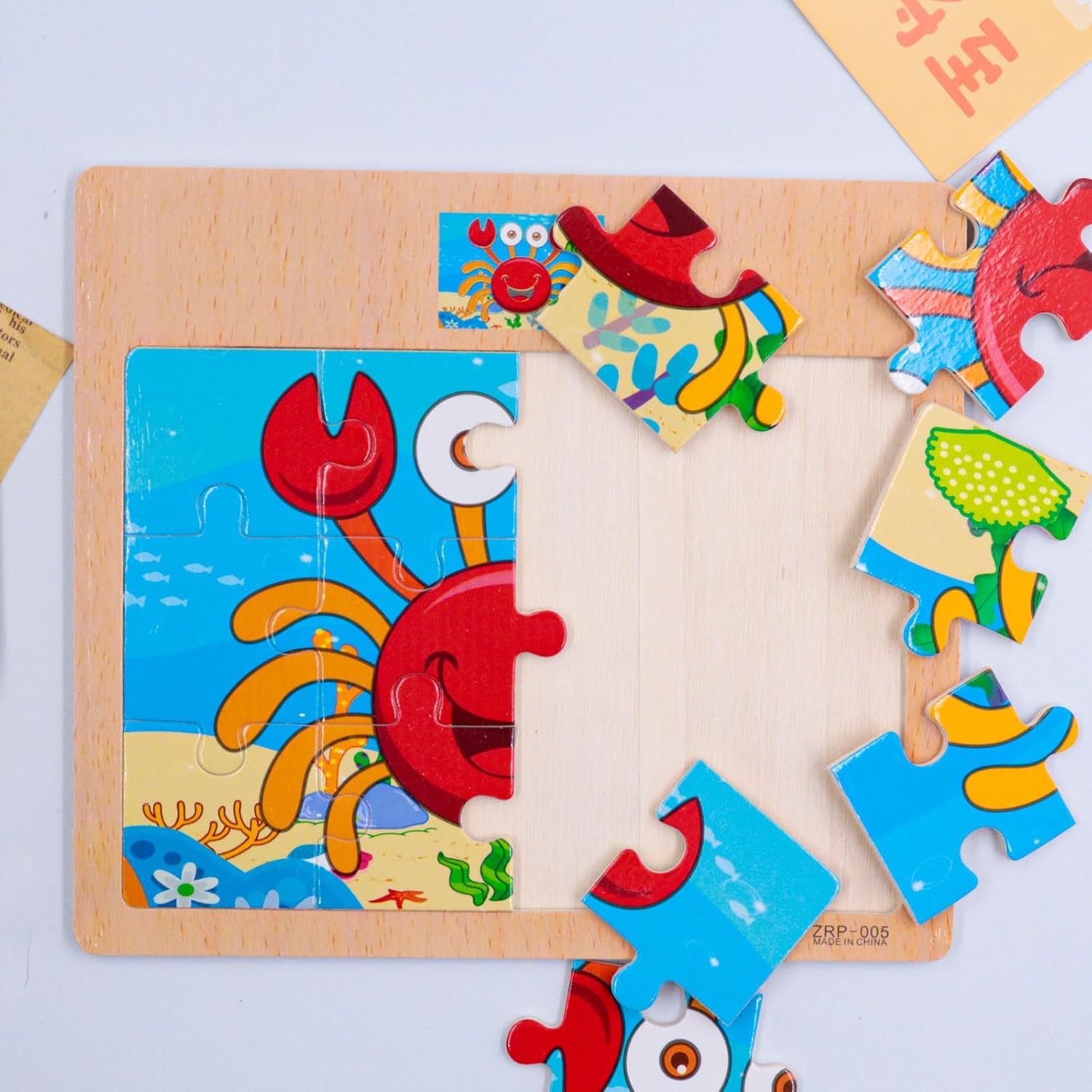 Wooden Jigsaw Puzzles Set for Kids 2-5 Years 12 Piece Colorful Wooden Educational Sea Animals Puzzles (4 Puzzles)