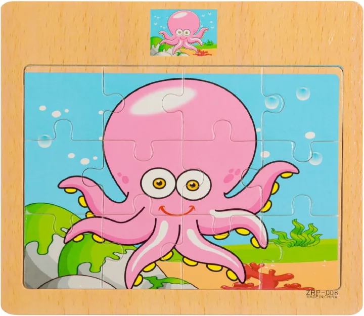 Wooden Jigsaw Puzzles Set for Kids 2-5 Years 12 Piece Colorful Wooden Educational Sea Animals Puzzles (1 Puzzles)