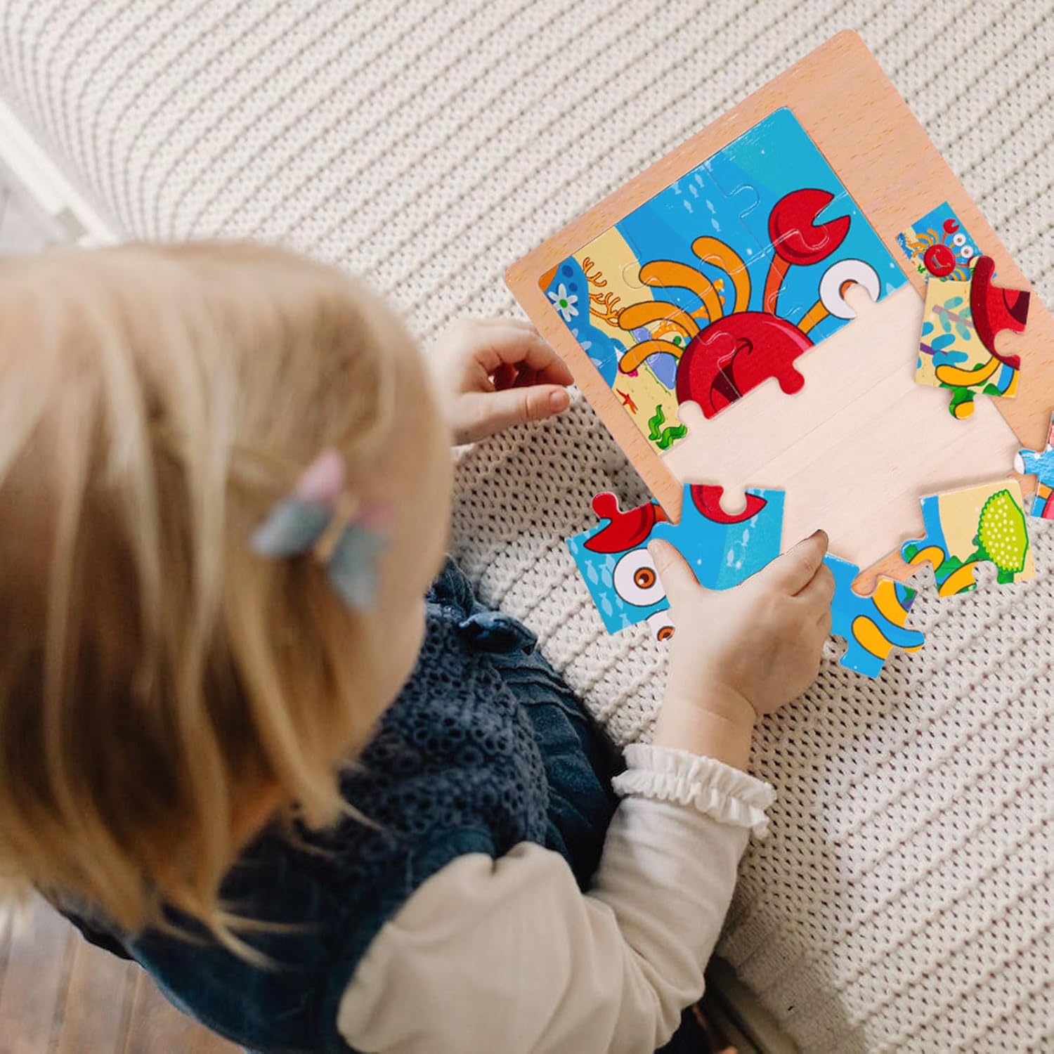 Wooden Jigsaw Puzzles Set for Kids 2-5 Years 12 Piece Colorful Wooden Educational Sea Animals Puzzles (1 Puzzles)