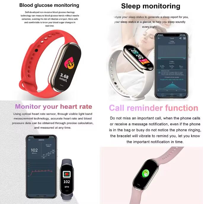 JC Hot Sales Smart Bracelet Body Temperature Watch M8 IP67 Waterproof Wristband Smart Watch Silicone Smart Band With ECG Monitoring
