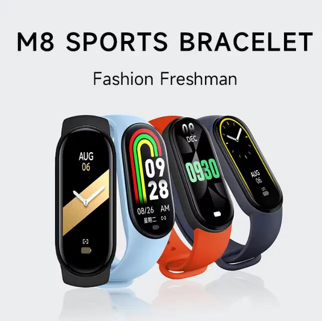 JC Hot Sales Smart Bracelet Body Temperature Watch M8 IP67 Waterproof Wristband Smart Watch Silicone Smart Band With ECG Monitoring