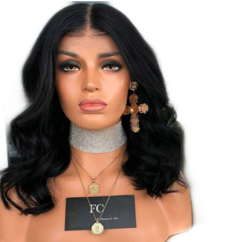 JC  wigs Fashionable short curly women wigs hair with straight bangs and slightly curled collarbone hairstyle Medium Wave Roll Chemical Fiber Headset