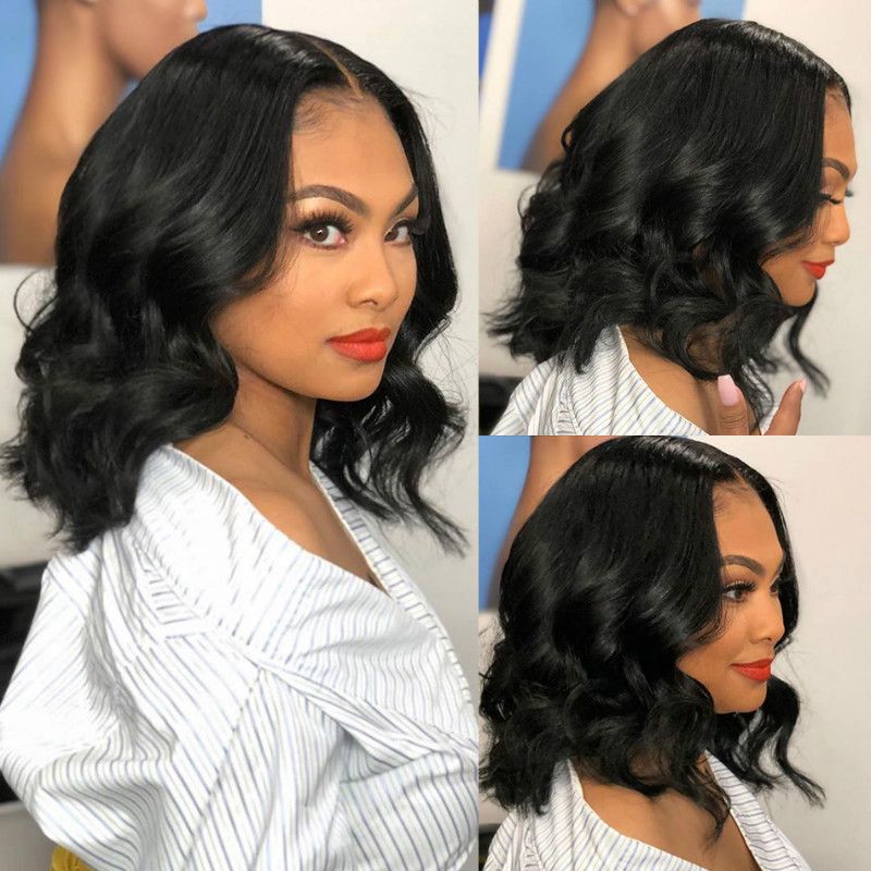 JC  wigs Fashionable short curly women wigs hair with straight bangs and slightly curled collarbone hairstyle Medium Wave Roll Chemical Fiber Headset