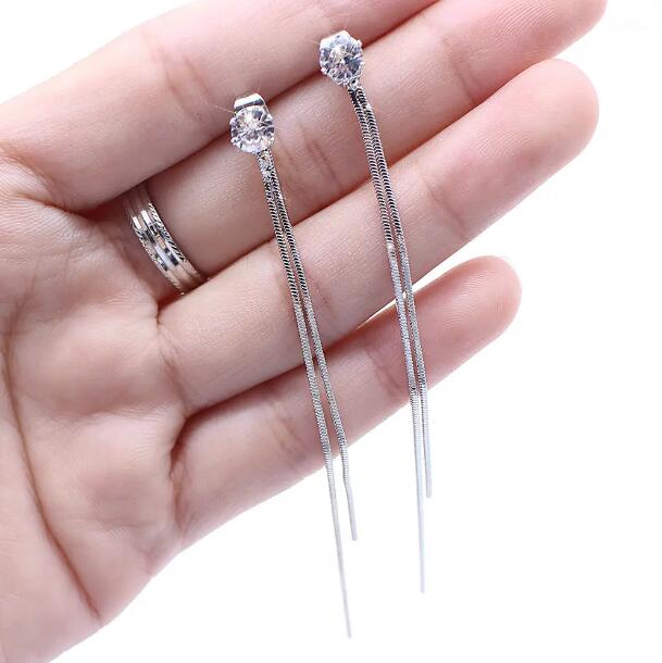 JC 2024 women Earrings Fashion Women Sweet Luxury Earring Jewelry Silver Fairy Zircon Diamond Long Tassel Earrings Dangle Hanging Rhinestone Long Drop Earrings Ear Line For Women