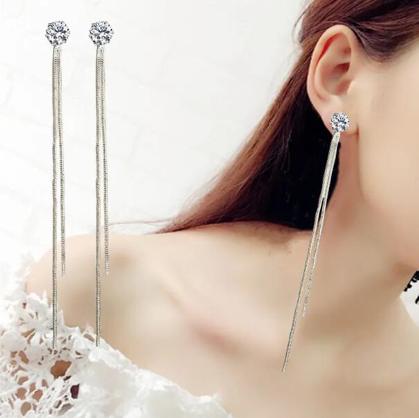 JC 2024 women Earrings Fashion Women Sweet Luxury Earring Jewelry Silver Fairy Zircon Diamond Long Tassel Earrings Dangle Hanging Rhinestone Long Drop Earrings Ear Line For Women