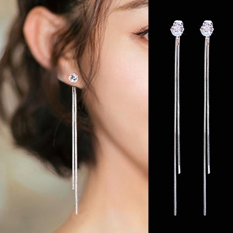 JC 2024 women Earrings Fashion Women Sweet Luxury Earring Jewelry Silver Fairy Zircon Diamond Long Tassel Earrings Dangle Hanging Rhinestone Long Drop Earrings Ear Line For Women