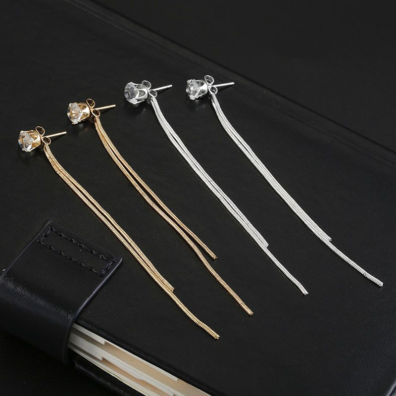 JC 2024 women Earrings Fashion Women Sweet Luxury Earring Jewelry Silver Fairy Zircon Diamond Long Tassel Earrings Dangle Hanging Rhinestone Long Drop Earrings Ear Line For Women