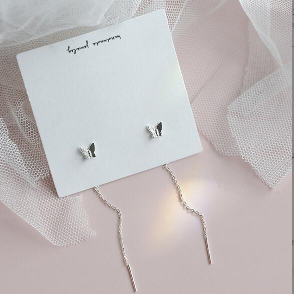 JC new earrings women Small Butterfly Earrings  Silver needle Butterfly romantic tassel stud earrings fairy temperament long pendant  Plated Long Tassel Earrings For Girls