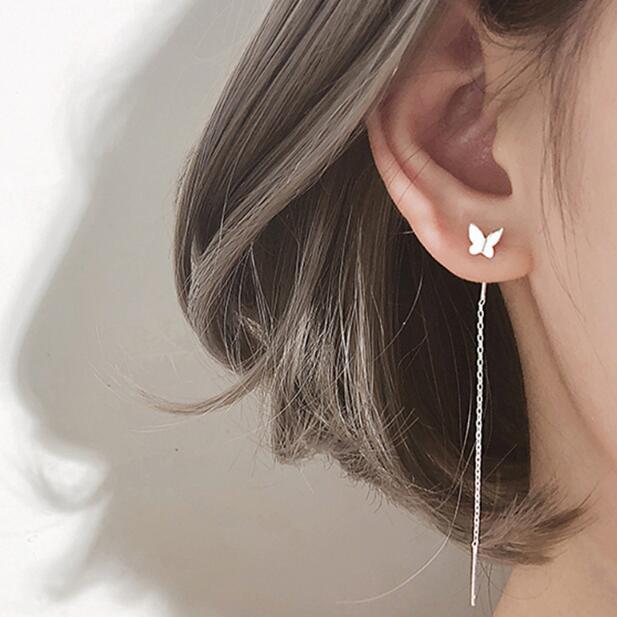 JC new earrings women Small Butterfly Earrings  Silver needle Butterfly romantic tassel stud earrings fairy temperament long pendant  Plated Long Tassel Earrings For Girls