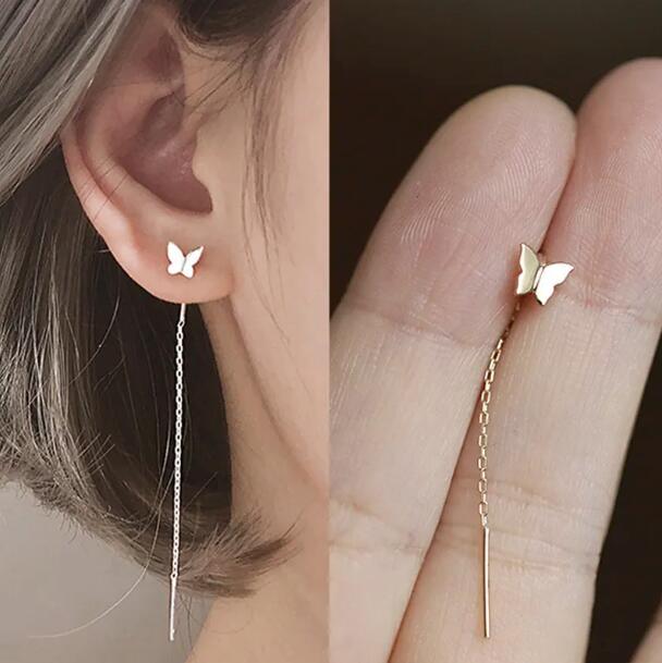 JC new earrings women Small Butterfly Earrings  Silver needle Butterfly romantic tassel stud earrings fairy temperament long pendant  Plated Long Tassel Earrings For Girls