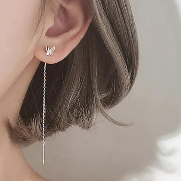 JC new earrings women Small Butterfly Earrings  Silver needle Butterfly romantic tassel stud earrings fairy temperament long pendant  Plated Long Tassel Earrings For Girls