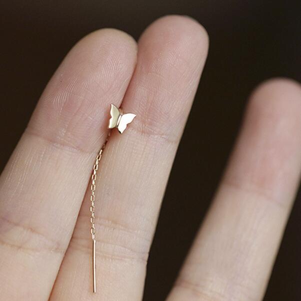 JC new earrings women Small Butterfly Earrings  Silver needle Butterfly romantic tassel stud earrings fairy temperament long pendant  Plated Long Tassel Earrings For Girls