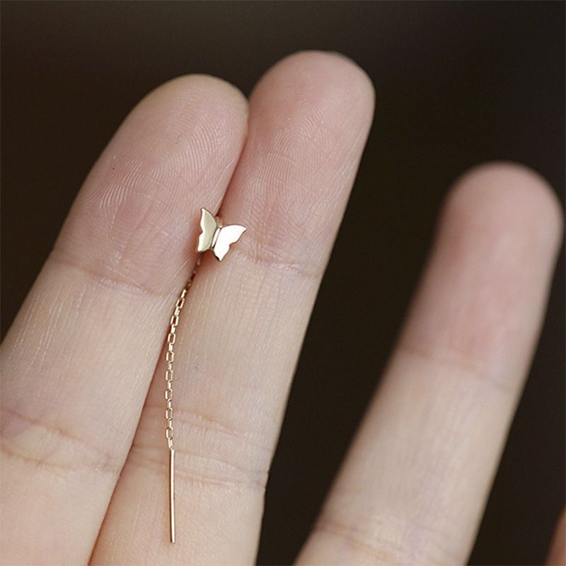JC new earrings women Small Butterfly Earrings  Silver needle Butterfly romantic tassel stud earrings fairy temperament long pendant  Plated Long Tassel Earrings For Girls