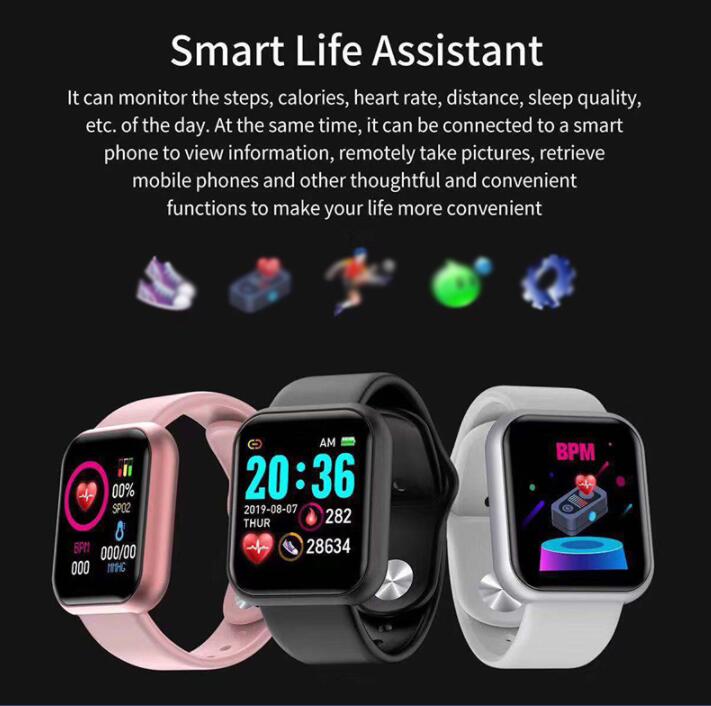 JC 2024 Y68 Smartwatches(no separate charger needed) bluetooth smart Watches Smartwatch Relogio Inteligente  Inteligente Smarth Full Touch Screen Y68 D20 Smart Watch For Christmas Gifts