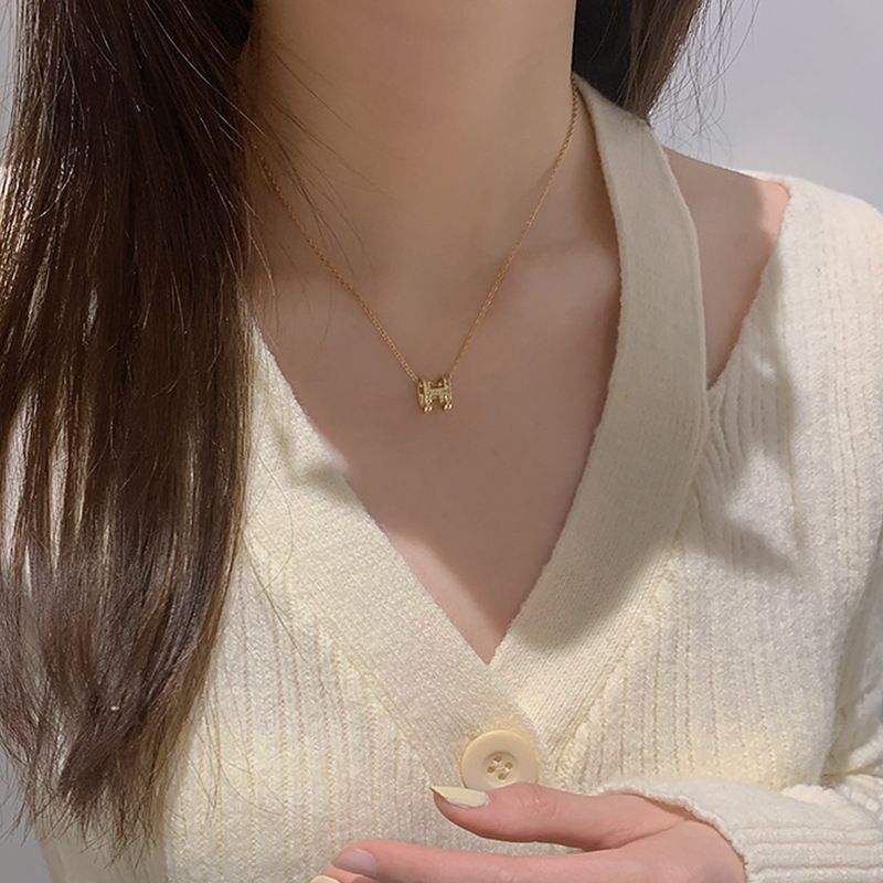 JC Women Necklaces Pendant  Zircon H Letter Alphabet Pendant Necklace Silver 925 dual loop pendant Women Jewelry for Christmas day lovers