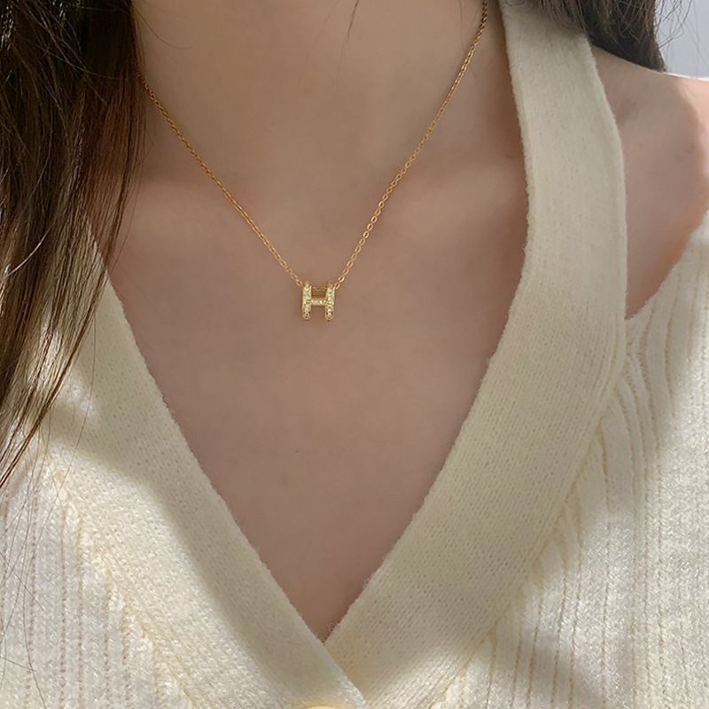 JC Women Necklaces Pendant  Zircon H Letter Alphabet Pendant Necklace Silver 925 dual loop pendant Women Jewelry for Christmas day lovers