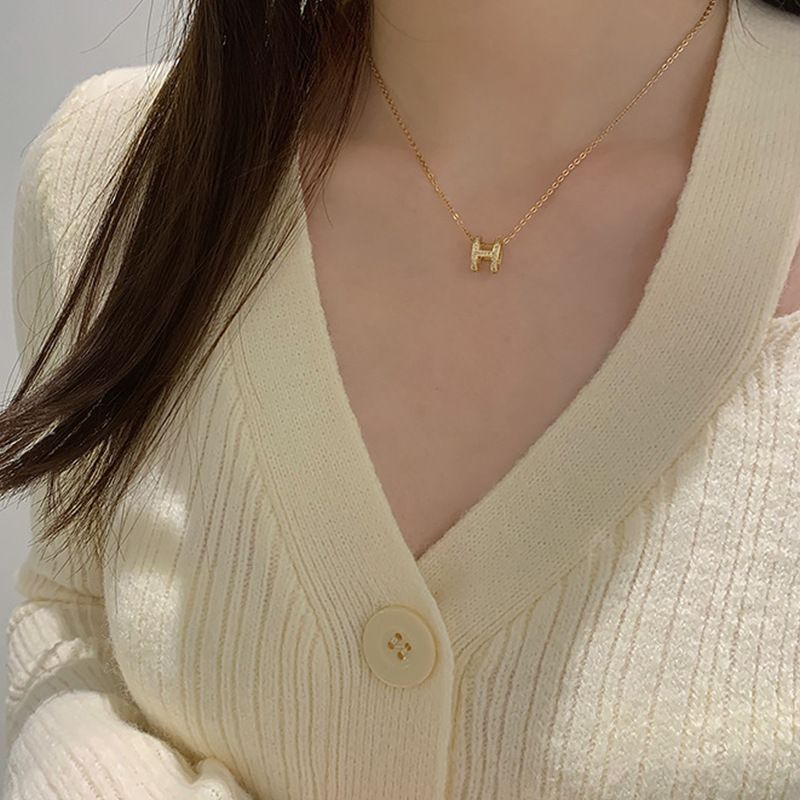 JC Women Necklaces Pendant  Zircon H Letter Alphabet Pendant Necklace Silver 925 dual loop pendant Women Jewelry for Christmas day lovers