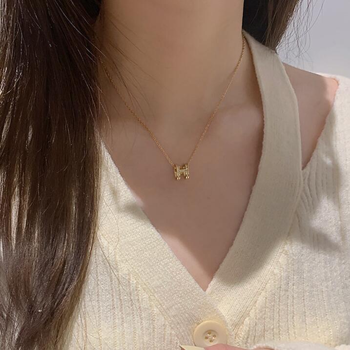 JC Women Necklaces Pendant  Zircon H Letter Alphabet Pendant Necklace Silver 925 dual loop pendant Women Jewelry for Christmas day lovers