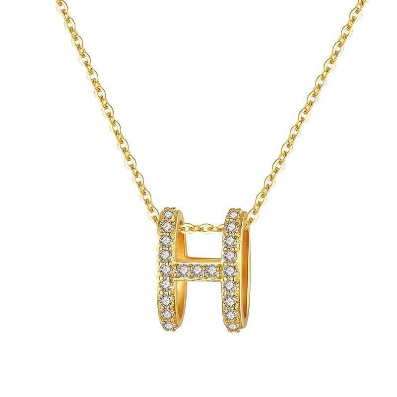 JC Women Necklaces Pendant  Zircon H Letter Alphabet Pendant Necklace Silver 925 dual loop pendant Women Jewelry for Christmas day lovers