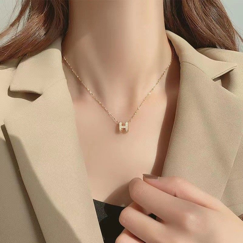 JC Women Necklaces Pendant  Zircon H Letter Alphabet Pendant Necklace Silver 925 dual loop pendant Women Jewelry for Christmas day lovers