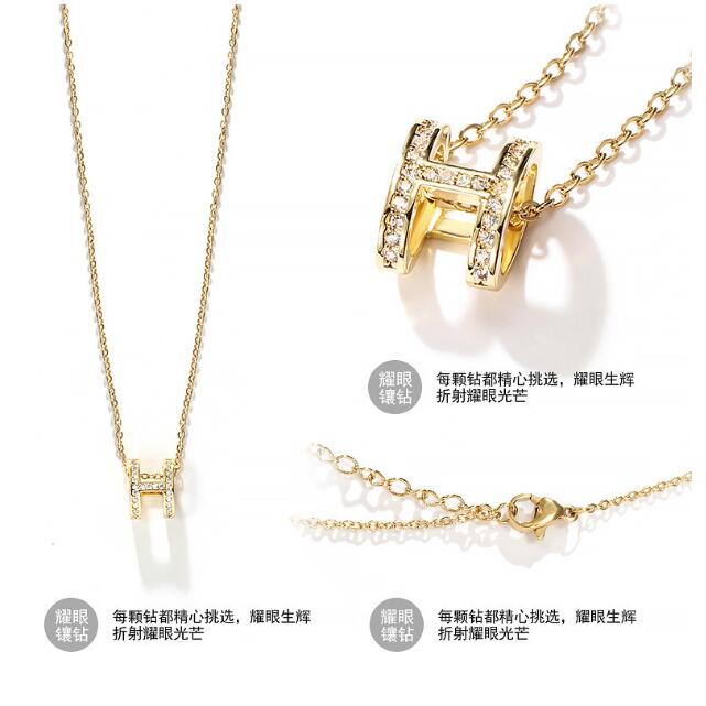 JC Women Necklaces Pendant  Zircon H Letter Alphabet Pendant Necklace Silver 925 dual loop pendant Women Jewelry for Christmas day lovers