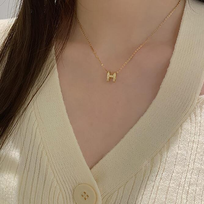 JC Women Necklaces Pendant  Zircon H Letter Alphabet Pendant Necklace Silver 925 dual loop pendant Women Jewelry for Christmas day lovers