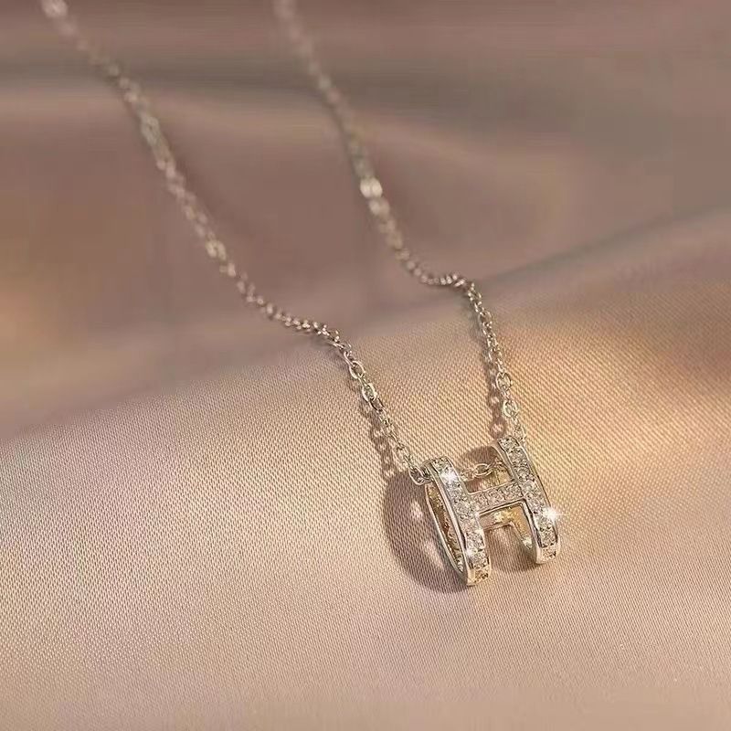 JC Women Necklaces Pendant  Zircon H Letter Alphabet Pendant Necklace Silver 925 dual loop pendant Women Jewelry for Christmas day lovers