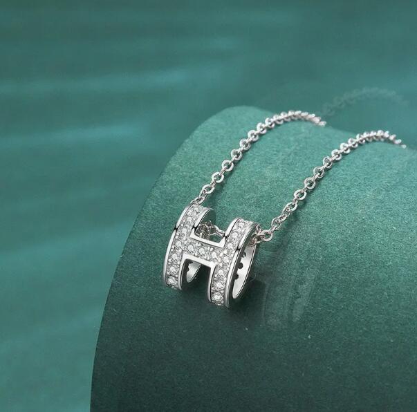 JC Women Necklaces Pendant  Zircon H Letter Alphabet Pendant Necklace Silver 925 dual loop pendant Women Jewelry for Christmas day lovers