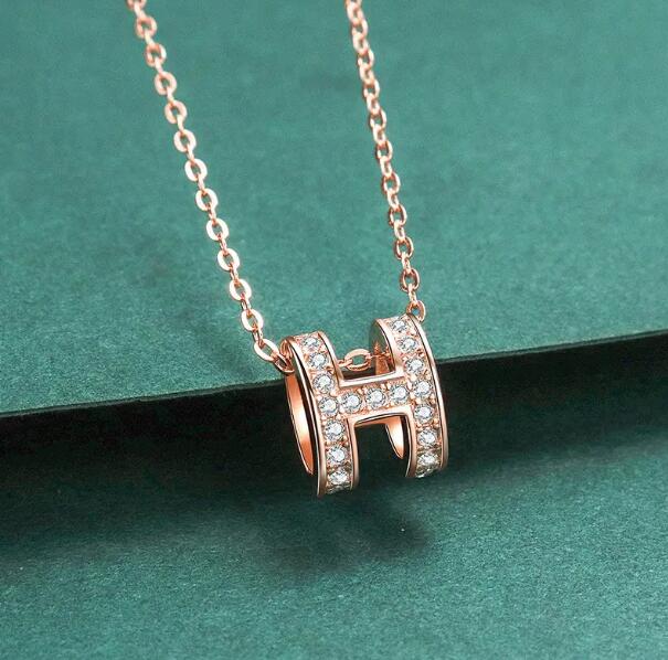 JC Women Necklaces Pendant  Zircon H Letter Alphabet Pendant Necklace Silver 925 dual loop pendant Women Jewelry for Christmas day lovers