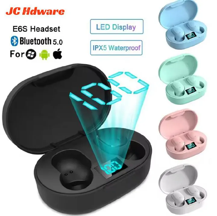 JC E6S TWS Wireless Bluetooth Earphone Stereo Earbuds Bluetooth 5.0 in Ear EarPods for iPhone Android  With Charging Case Stereo Quality  Touch Control