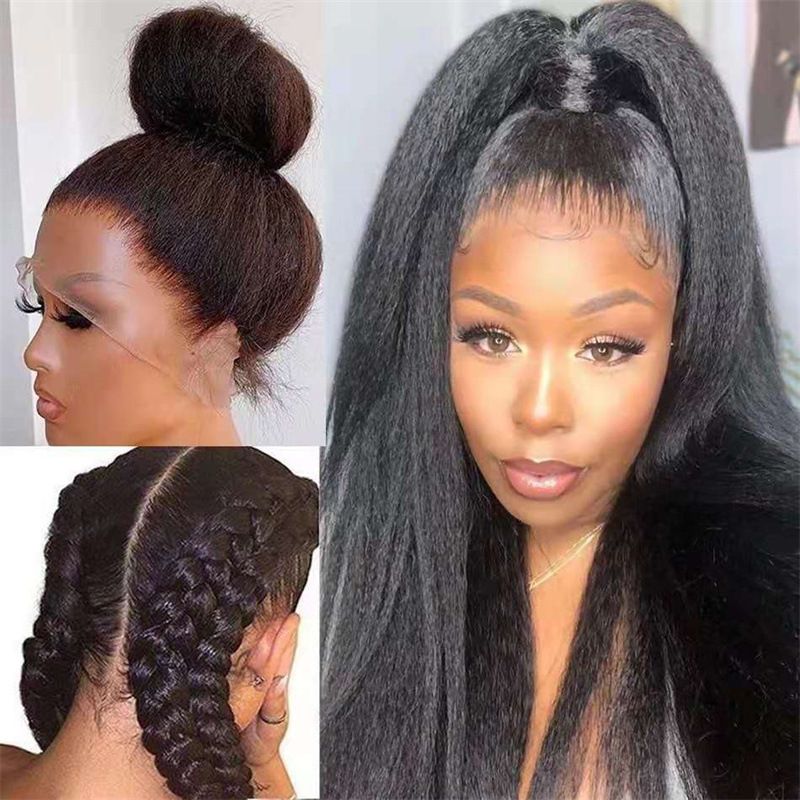 JC  women Lace medium split long Closure Wigs Kinky Straight 13X6 Hd Lace Frontal Wig Vietnamese HAIR Wigs 
for lady ladies