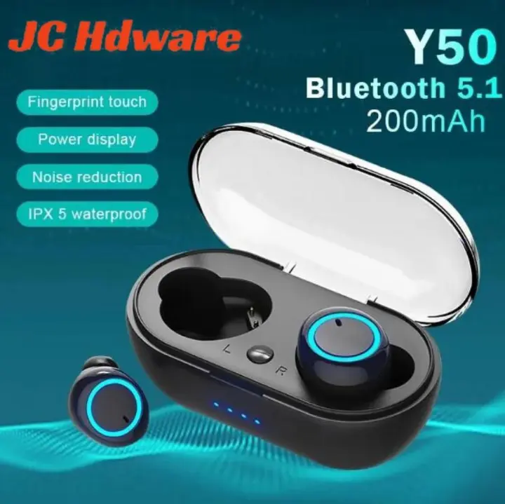 JC TWS Y50 Wireless Bluetooth earphone in Ear Earpods Noise Cancelling HIFI Stereo Sport Earbuds earphones