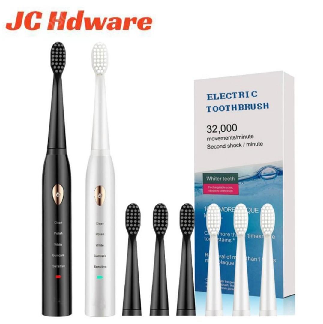 JC Electric Toothbrushes For Men Women Kids adults Tooth brushes rechargeable  Smart Timer Whitening With 3 extra Brush Heads Black or White one size