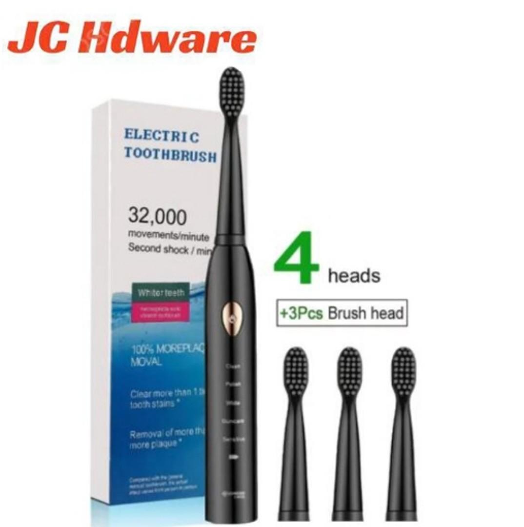 JC Electric Toothbrushes For Men Women Kids adults Tooth brushes rechargeable  Smart Timer Whitening With 3 extra Brush Heads Black or White one size