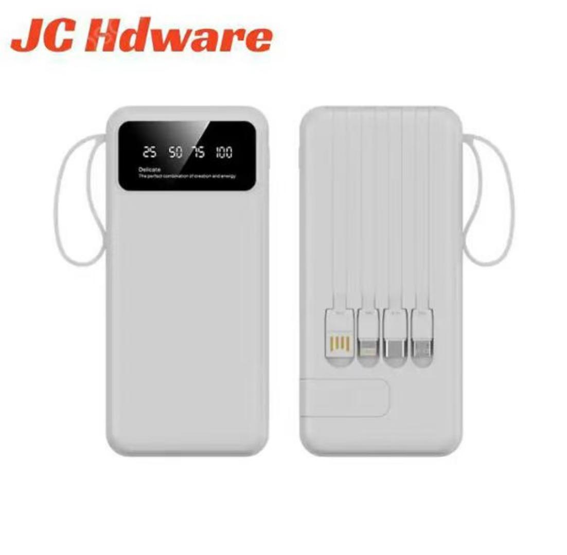JC Fast Charging Power Banks Battery Led Display External Battery 20000mAh  powerBank Portable Charger With 4 Outputs Power Bank With Built In Cables