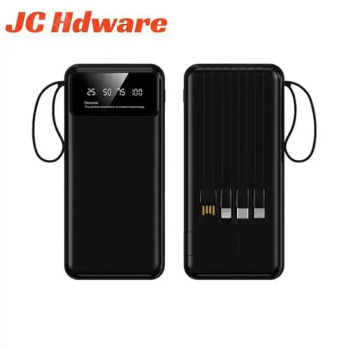 JC Fast Charging Power Banks Battery Led Display External Battery 20000mAh  powerBank Portable Charger With 4 Outputs Power Bank With Built In Cables