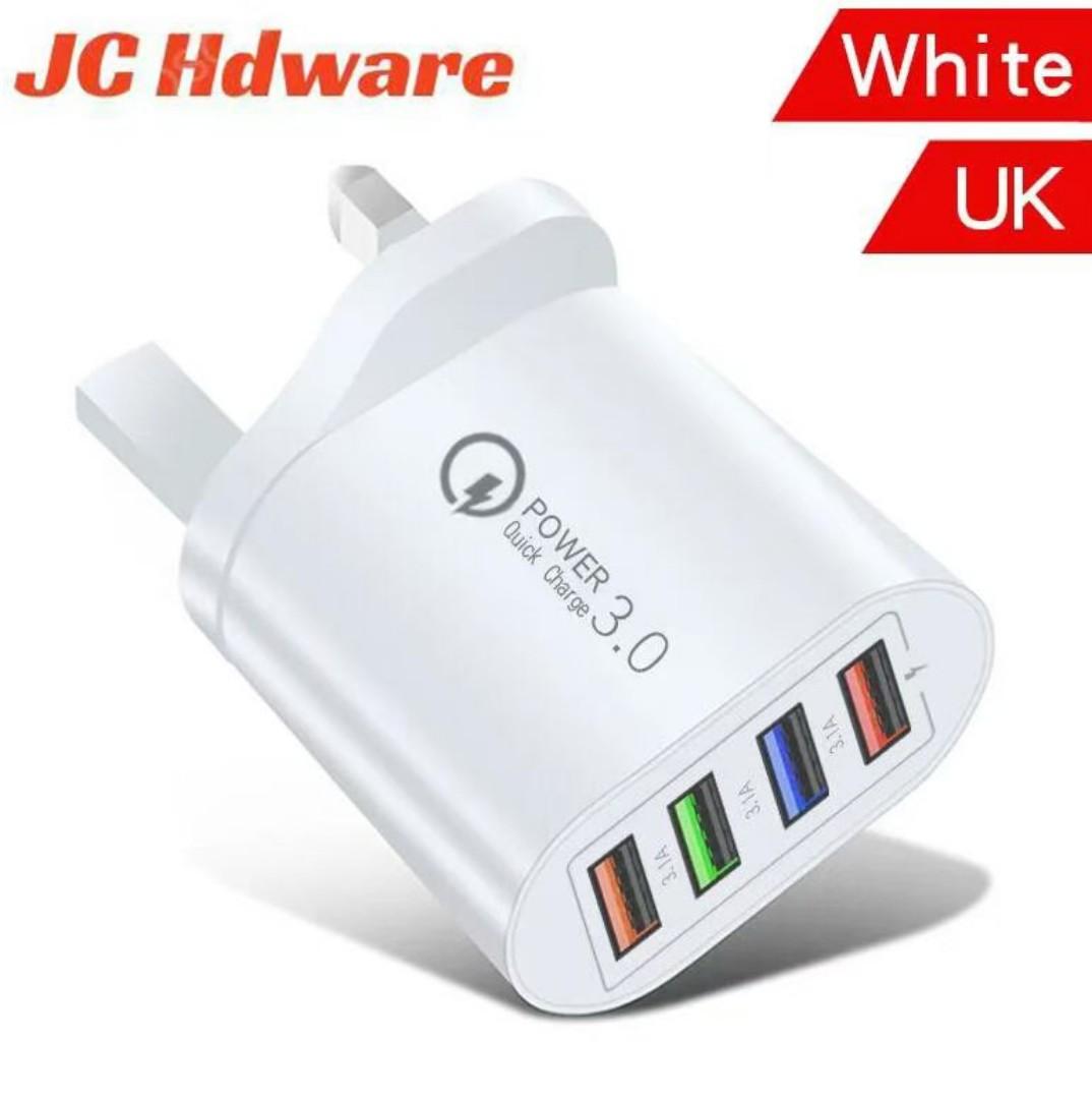 JC 2023 hot sale new high-quality 4 USB ports travel Fast charger 3A charger for UK for Quick Charge Adapter For Mobile Phone Laptop Charger Plug
