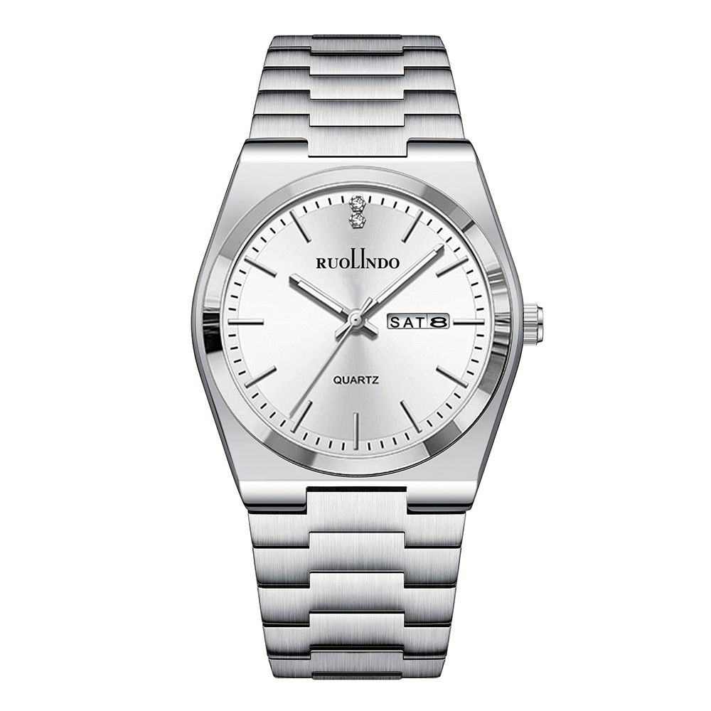 2025 RUOLLNDO New Hot Silver Blue Luxury MEN Watches for Man Sport Men Quartz Watches Waterproof Luminous Stainless Steel Men's Clock Reloj