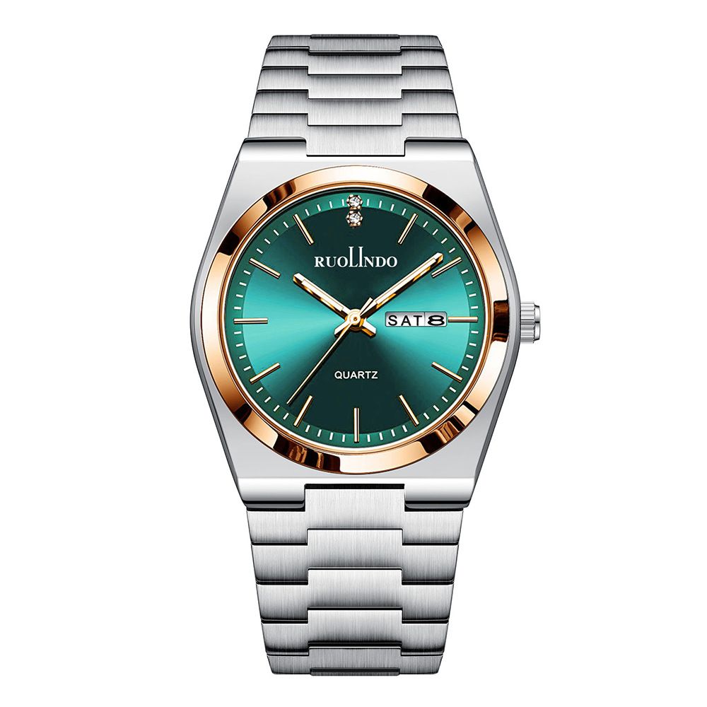 2025 RUOLLNDO New Hot Silver Blue Luxury MEN Watches for Man Sport Men Quartz Watches Waterproof Luminous Stainless Steel Men's Clock Reloj