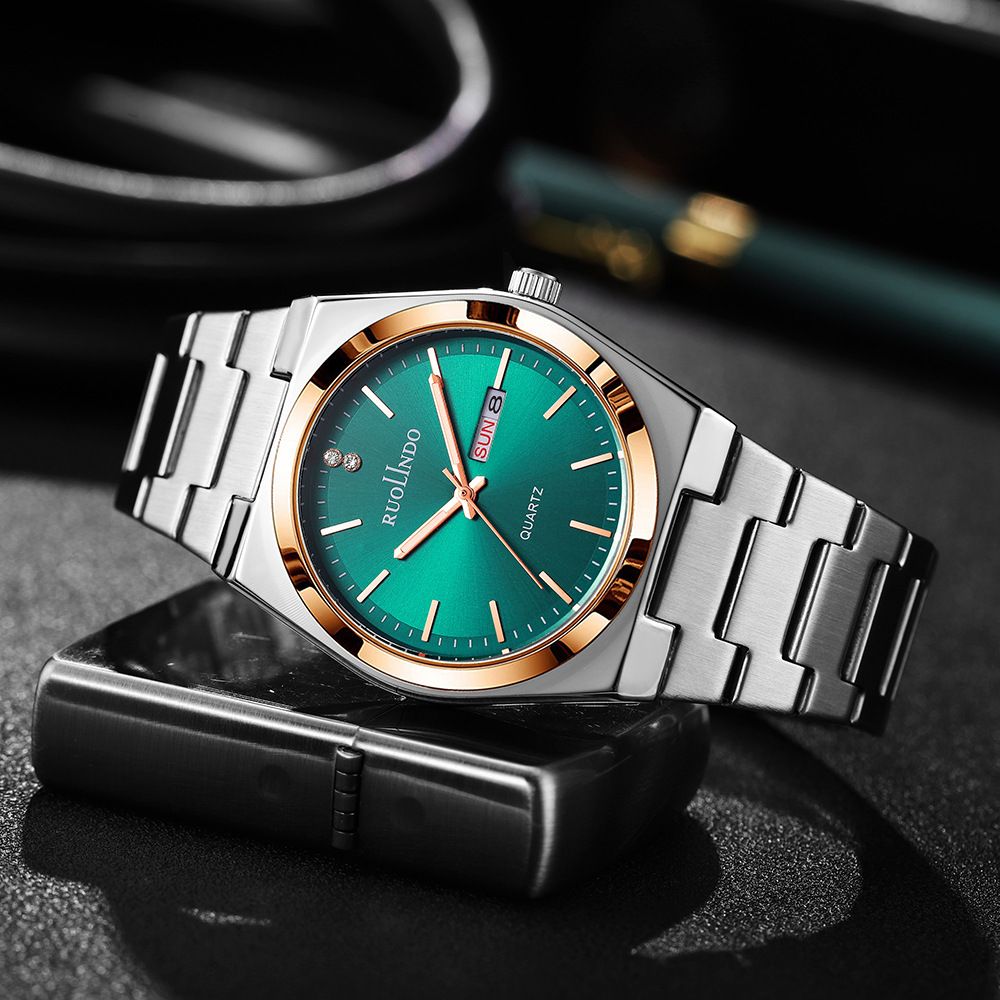 2025 RUOLLNDO New Hot Silver Blue Luxury MEN Watches for Man Sport Men Quartz Watches Waterproof Luminous Stainless Steel Men's Clock Reloj
