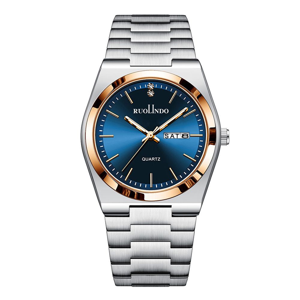 2025 RUOLLNDO New Hot Silver Blue Luxury MEN Watches for Man Sport Men Quartz Watches Waterproof Luminous Stainless Steel Men's Clock Reloj