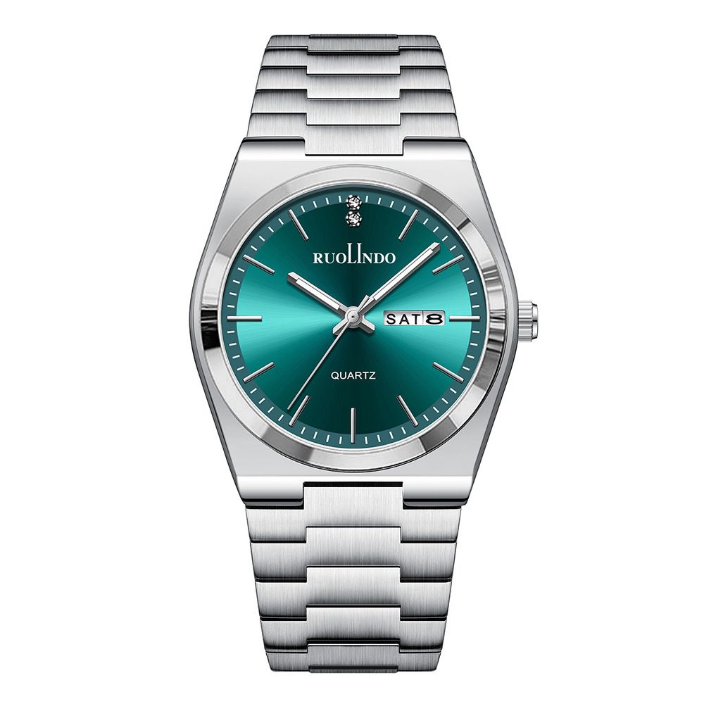 2025 RUOLLNDO New Hot Silver Blue Luxury MEN Watches for Man Sport Men Quartz Watches Waterproof Luminous Stainless Steel Men's Clock Reloj