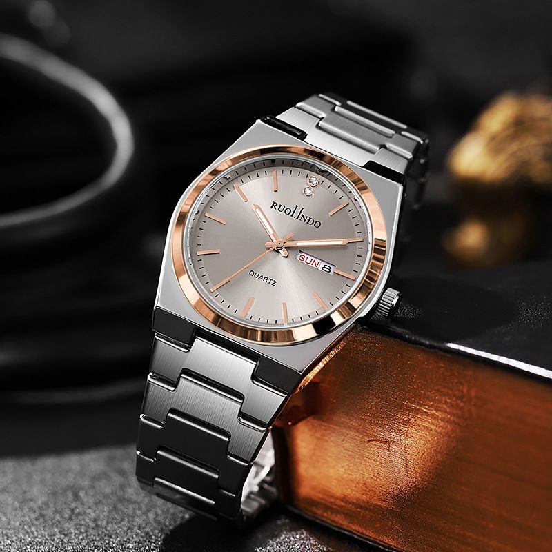 2025 RUOLLNDO New Hot Silver Blue Luxury MEN Watches for Man Sport Men Quartz Watches Waterproof Luminous Stainless Steel Men's Clock Reloj