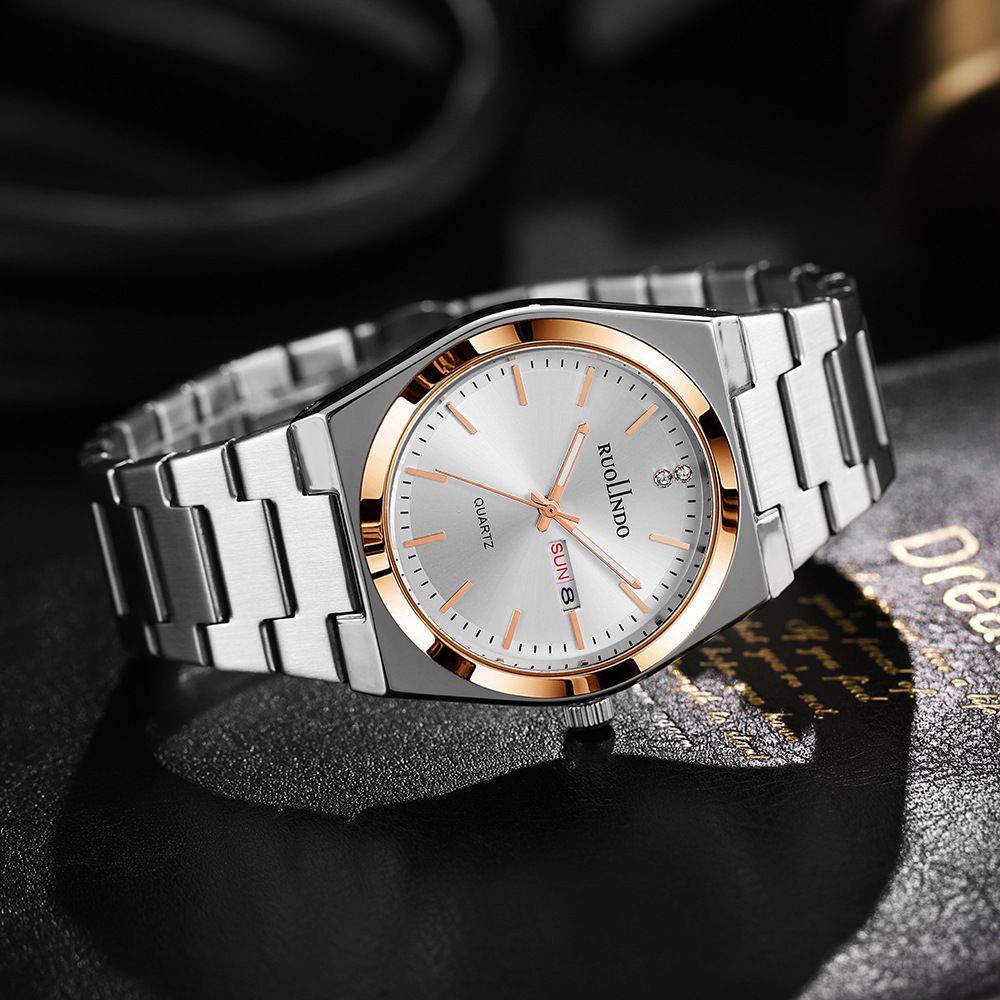 2025 RUOLLNDO New Hot Silver Blue Luxury MEN Watches for Man Sport Men Quartz Watches Waterproof Luminous Stainless Steel Men's Clock Reloj