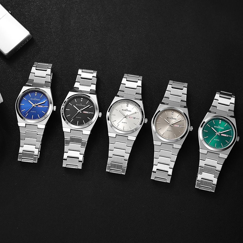 2025 RUOLLNDO New Hot Silver Blue Luxury MEN Watches for Man Sport Men Quartz Watches Waterproof Luminous Stainless Steel Men's Clock Reloj