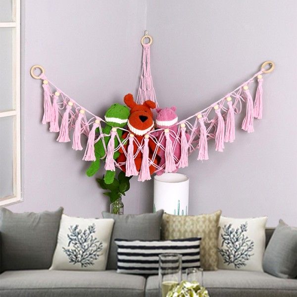 Gable Wall Hanging Children's Room Toy Storage Bag Woven Plush Toy Hammock Net