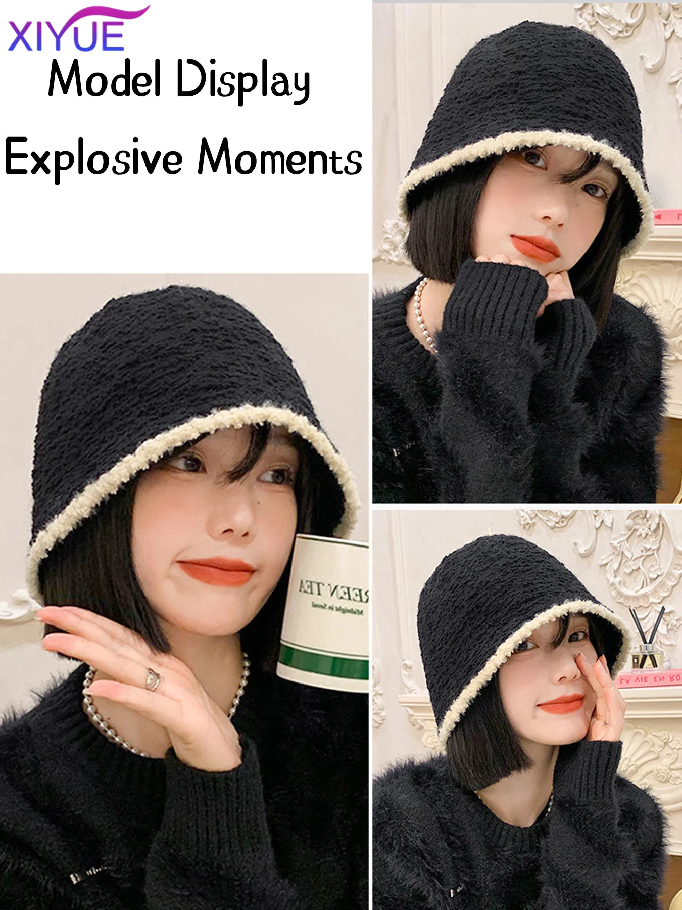 Fisherman's Hat Wig Hair Extensions Hat Wigs Natural Black Synthetic Short Clavicle Hair Warm Autumn Winter Cap Wig